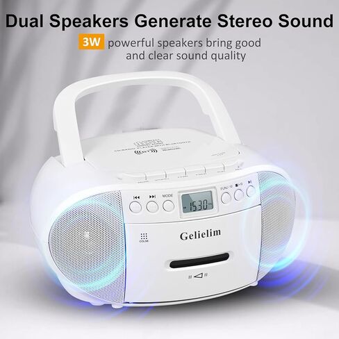 Gelielim CD and Cassette Player Combo, Portable Cassette Tape Player, 5.1V Bluetooth Speaker, AM FM Radio, USB Playback/Earphone Jack, Remote Control, Plug in for Home in Kuwait