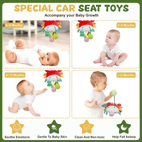 Crab Baby Toy - Clip-On Hanging Sensory Toy for Car Seat, Stroller, Gym with Squeaker, Crinkle, Rattle, Mirror & Teether | Soft Plush 18 Months Infant Developmental Toy for Tummy Time (Red) in Saudi Arabia