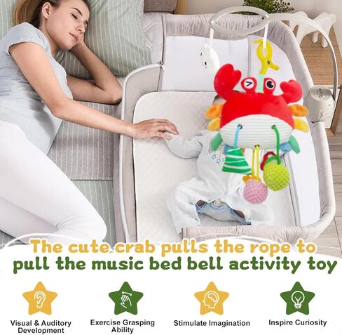 Crab Baby Toy - Clip-On Hanging Sensory Toy for Car Seat, Stroller, Gym with Squeaker, Crinkle, Rattle, Mirror & Teether | Soft Plush 18 Months Infant Developmental Toy for Tummy Time (Red) in Saudi Arabia