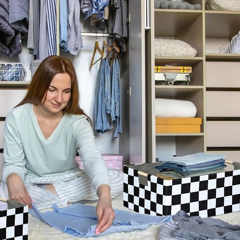 Checkered Storage Basket Room Decor Gifts Basket Foldable Nursey Box Kids Hamper Storage Cube for Women Closet Organizer Boys Car Toys Bins with Handles in Saudi Arabia