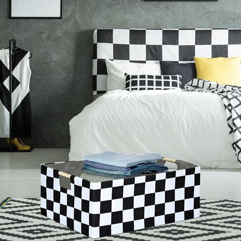 Checkered Storage Basket Room Decor Gifts Basket Foldable Nursey Box Kids Hamper Storage Cube for Women Closet Organizer Boys Car Toys Bins with Handles in Saudi Arabia