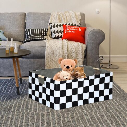 Checkered Storage Basket Room Decor Gifts Basket Foldable Nursey Box Kids Hamper Storage Cube for Women Closet Organizer Boys Car Toys Bins with Handles in Saudi Arabia