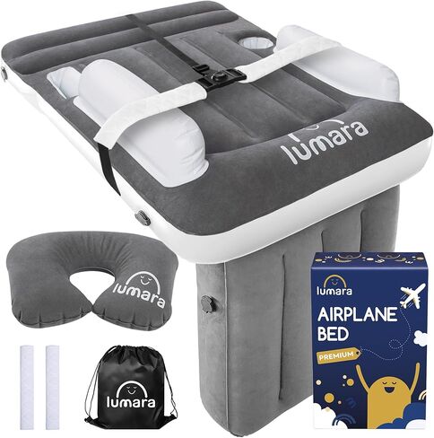 LUMARA Toddler Airplane Bed - Inflatable Airplane Bed for Toddlers, Plane Baby Seat Extender for Kids - Blow Up Air Mattress for Child Flight Sleep with Safety Belt, Innovative Valves, No Pump Needed in Saudi Arabia