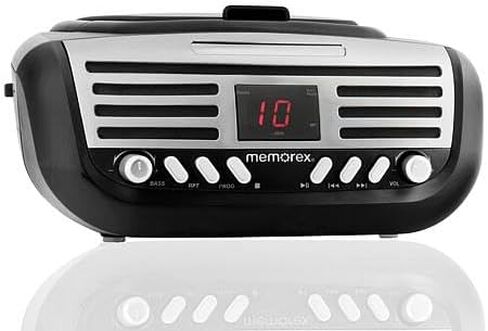 Memorex Retro AM/FM Radio Boombox | MX-BCD110(K) | Top-Loading CD Player | Bluetooth Wireless Streaming | Aux-in, LED Display, Programmable CD Playback, AC or Battery Powered Model (Black) in Saudi Arabia