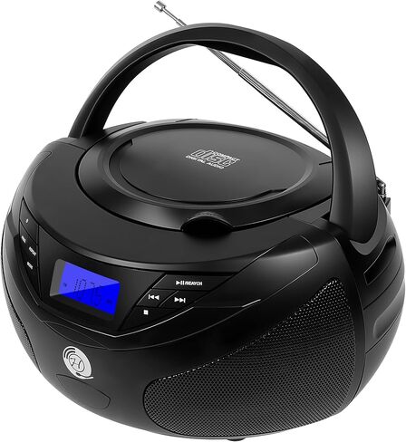 مشغل أقراص مضغوطة محمول مع بلوتوث، راديو FM، تشغيل USB، بطارية مدمجة قابلة للشحن 2000 مللي أمبير، جهاز تحكم عن بعد، صوت ستيريو (أسود) in Kuwait