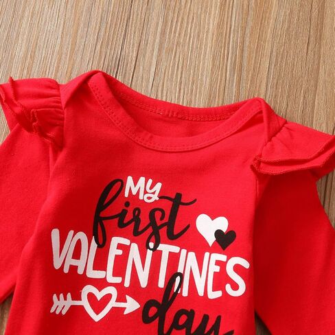 Newborn Baby Girls Valentines Day Outfits My 1st Valentine's Day Romper Suspender Skirt Headband Overall Clothes Set in Saudi Arabia