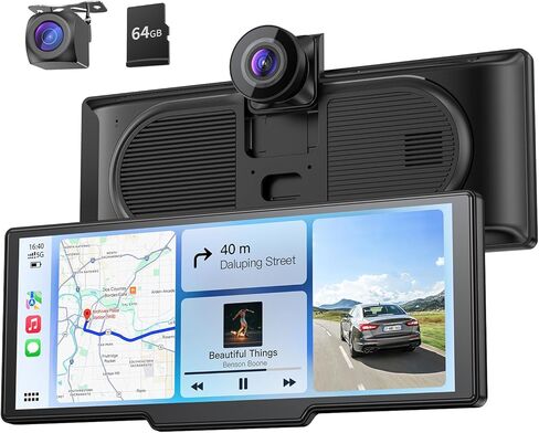 9.26" Carplay Screen with 4K Dash Cam & HD Backup Camera, Wireless Portable Car Play Screen for Apple CarPlay & Android Auto, OTA, Bluetooth 5.0, Mirror Link, Voice Control, GPS Navigation, FM in Saudi Arabia