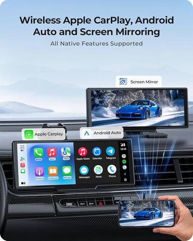 9.26" Carplay Screen with 4K Dash Cam & HD Backup Camera, Wireless Portable Car Play Screen for Apple CarPlay & Android Auto, OTA, Bluetooth 5.0, Mirror Link, Voice Control, GPS Navigation, FM in Saudi Arabia