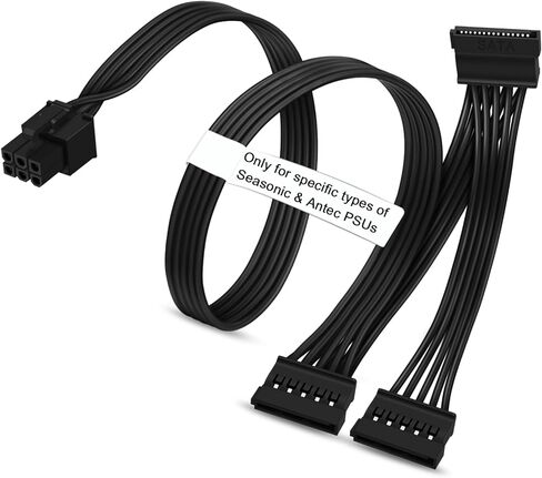 كابل طاقة COMeap SATA لوحدات PSU الموسمية Antec، 6 دبوس إلى 3X 15 دبوس SATA محول طاقة القرص الصلب لبطاقة التعدين BTC 20 بوصة (50 سم) in Kuwait
