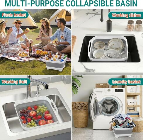 Collapsible Wash Basin for Baby Bottles with Drying Rack – 2.4 Gallon Foldable Dish Tub with Handles, Portable RV Camping Sink & Space-Saving Wash Bin with Lid for Kitchen, Travel & Outdoor in Saudi Arabia