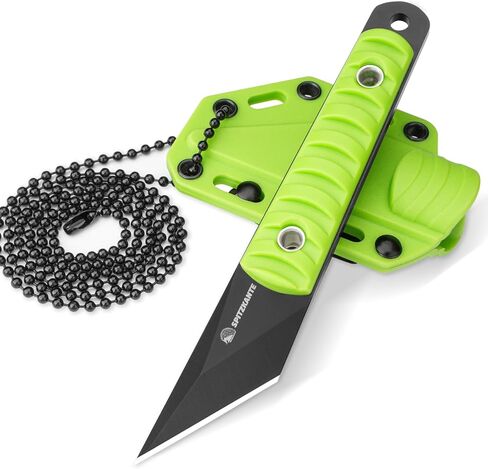 سكين رقبة صغير 5.79 بوصة، سكين Kiridashi ذو نصل كامل ثابت EDC مع مقبض ABS كاكي، فولاذ 5Cr14MoV، غمد وقلادة، للتخييم في الهواء الطلق والمشي لمسافات طويلة والصيد والبقاء على قيد الحياة يوميًا in Kuwait