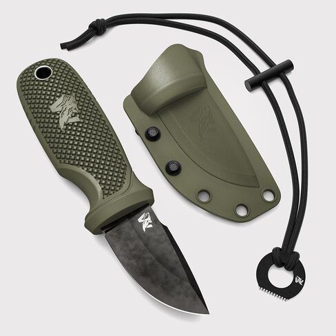 ODENWOLF W-MINI 2 - سكين رقبة EDC مع غمد وقلادة - قلادة سكين ذات نصل ثابت صغير EDC ومشبك حزام - سكاكين جيب ذات نصل ثابت - سكين رقبة تانغ كامل مع غمد تكتيكي + مشعل نار in Kuwait