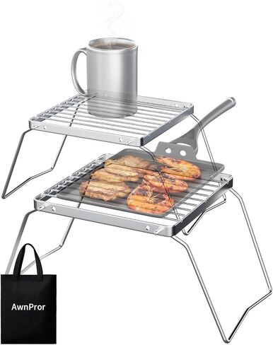 شواية نار على الظهر، قطعتان 6.3 بوصة شواية محمولة قابلة للطي لإشعال النار 304 من الفولاذ المقاوم للصدأ بوابة شواء للتخييم حقيبة ظهر مكشكشة للاستخدام في الهواء الطلق، والمشي لمسافات طويلة، والنزهة، والسفر، وصيد الأسماك in Kuwait