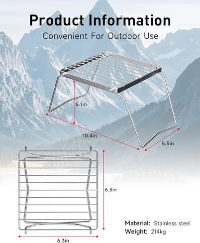 شواية نار على الظهر، قطعتان 6.3 بوصة شواية محمولة قابلة للطي لإشعال النار 304 من الفولاذ المقاوم للصدأ بوابة شواء للتخييم حقيبة ظهر مكشكشة للاستخدام في الهواء الطلق، والمشي لمسافات طويلة، والنزهة، والسفر، وصيد الأسماك in Kuwait