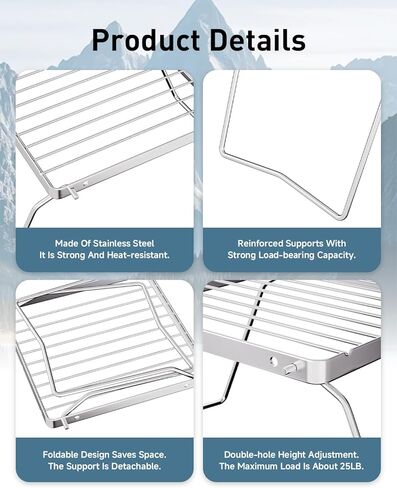 شواية نار على الظهر، قطعتان 6.3 بوصة شواية محمولة قابلة للطي لإشعال النار 304 من الفولاذ المقاوم للصدأ بوابة شواء للتخييم حقيبة ظهر مكشكشة للاستخدام في الهواء الطلق، والمشي لمسافات طويلة، والنزهة، والسفر، وصيد الأسماك in Kuwait
