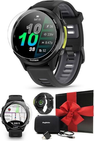 PlayBetter Garmin Forerunner 970 (حجر أبيض/أصفر شفاف) للجري والترياتلون GPS ساعة ذكية - AMOLED، مصباح يدوي LED مع واقيات شاشة عالية الدقة، ومحول حائط وحقيبة in Kuwait