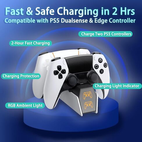 شاحن وحدة تحكم SOTY PS5 مع محول تيار متردد للشحن السريع، حامل محطة شحن وحدة تحكم PS5 لجهاز PlayStation 5، استبدال محطة الإرساء لمجموعات ملحقات PS5 in Kuwait