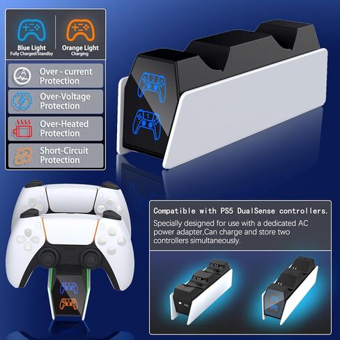 شاحن وحدة تحكم SOTY PS5 مع محول تيار متردد للشحن السريع، حامل محطة شحن وحدة تحكم PS5 لجهاز PlayStation 5، استبدال محطة الإرساء لمجموعات ملحقات PS5 in Kuwait