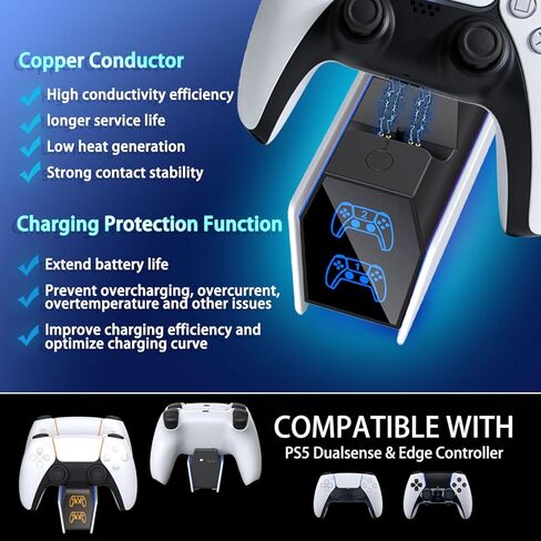 شاحن وحدة تحكم SOTY PS5 مع محول تيار متردد للشحن السريع، حامل محطة شحن وحدة تحكم PS5 لجهاز PlayStation 5، استبدال محطة الإرساء لمجموعات ملحقات PS5 in Kuwait