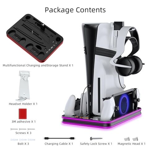 قاعدة تبريد SOTY PS5/Pro/Slim مع مصابيح RGB وشاحن بوابة PS، وقاعدة شحن وحدة تحكم PS5&Edge؛ محطة تبريد؛ محطة شحن وحدة التحكم؛ مجموعة ملحقات PS5/Slim/Pro؛ حامل سماعة الرأس، وحدة تخزين للتحكم عن بعد؛ أسود in Kuwait