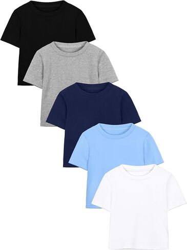 Poroka 5 Pack Toddler Boys Short Sleeve Cotton T-Shirt Crew Neck T-Shirt for Baby Toddler, 4 Sizes in Saudi Arabia