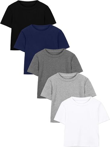 Poroka 5 Pack Toddler Boys Short Sleeve Cotton T-Shirt Crew Neck T-Shirt for Baby Toddler, 4 Sizes in Saudi Arabia