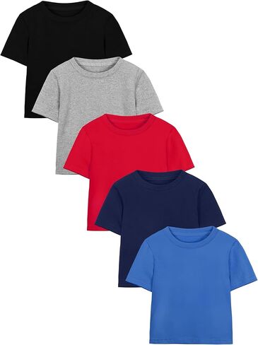Poroka 5 Pack Toddler Boys Short Sleeve Cotton T-Shirt Crew Neck T-Shirt for Baby Toddler, 4 Sizes in Saudi Arabia