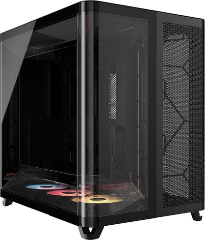 CORSAIR AIR 5400 RS-R ARGB حافظة كمبيوتر بانورامية ثلاثية الغرف متوسطة البرج - 3X مراوح RS120-R ARGB مثبتة مسبقًا، ضوضاء منخفضة، قنوات تدفق هواء عالية، دعم اللوحة الأم العكسية - أسود in Saudi Arabia
