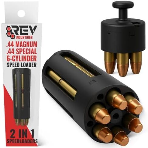 محمل السرعة .44 Mag/.44 Spl Speed ​​Loader للمسدسات ذات 6 أسطوانات - أداة إعادة تحميل 2 في 1 عالية السعة (مجموعة ثلاثية أو 6 جولات مفردة) - إطلاق زر ضغط حاصل على براءة اختراع - تم تجميعه في الولايات المتحدة الأمريكية - مملوك للمحاربين القدامى in Kuwait