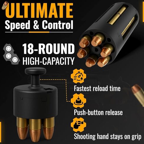 محمل السرعة .44 Mag/.44 Spl Speed ​​Loader للمسدسات ذات 6 أسطوانات - أداة إعادة تحميل 2 في 1 عالية السعة (مجموعة ثلاثية أو 6 جولات مفردة) - إطلاق زر ضغط حاصل على براءة اختراع - تم تجميعه في الولايات المتحدة الأمريكية - مملوك للمحاربين القدامى in Kuwait