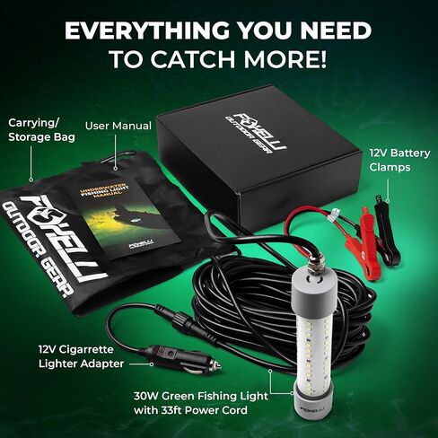 ضوء الصيد تحت الماء فوكسيلي - 3900 لومن DC12V 30 وات غاطس IP68 مقاوم للماء ضوء الصيد الأخضر جذاب مع كابل 33 قدم ومشابك بطارية للكرابي والحبار الليلي in Saudi Arabia