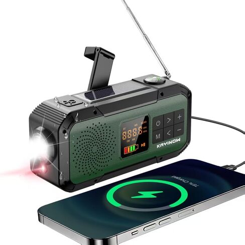 Portable Emergency Bluetooth Radio with AM FM NOAA, IPX5 Waterproof, Rechargeable Power Bank, USB-C Hand Crank Solar Charging, Flashlight, SOS Alarm for Storm Power Outages Camping in Kuwait