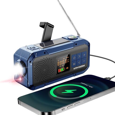 Portable Emergency Bluetooth Radio with AM FM NOAA, IPX5 Waterproof, Rechargeable Power Bank, USB-C Hand Crank Solar Charging, Flashlight, SOS Alarm for Storm Power Outages Camping in Kuwait