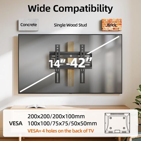 IWOBOARD 32 40 42 inch Fixed TV Monitor Wall Mount for LED LCD TVs & Monitor, Low Profile Small RV TV Mount, Easy Slim Flat Wall Bracket, Max VESA 200x200mm, 66lbs, Single Stud, Fit 19 24 42 inch in Saudi Arabia