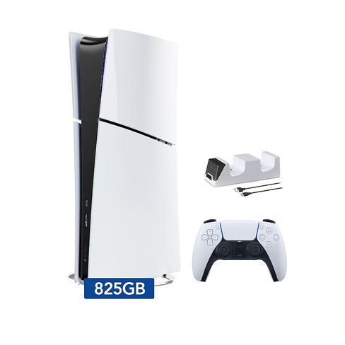 PlayStation 5 Slim Digital Edition Console, Controller and Mytrix Controller Charger - White, Slim PS5 825GB PCIe SSD Gaming Console in Saudi Arabia