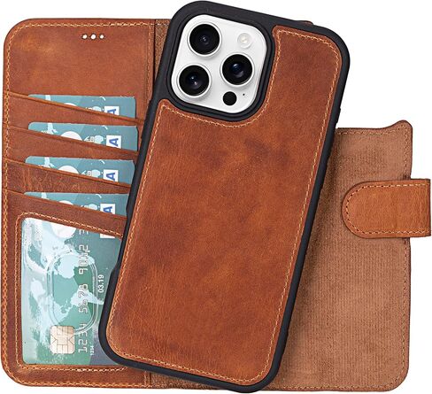 حافظة محفظة من الجلد المحبب بالكامل من VENOULT لهاتف iPhone 17 Pro Max، قابلة للفصل المغناطيسي، نمط الأعمال 4 حامل بطاقات، رجل أو امرأة، متوافق مع MagSafe، RFID، مصنوع يدويًا (بني كستنائي) in Kuwait
