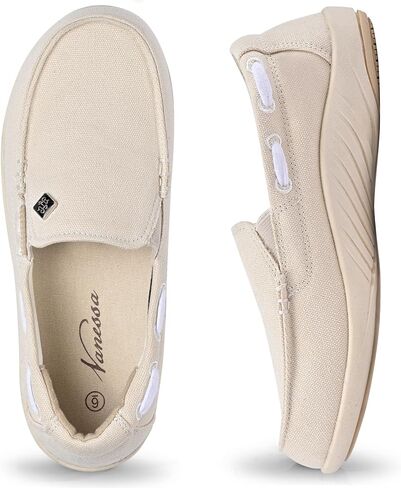 زلة للسيدات على الأحذية - أحذية متسكبة للقوارب غير الرسمية للنساء مع الدعم القوس - أحذية رياضية للمشي من القماش لالتهاب اللفافة الأخمصية - أحذية مريحة يوميًا in Kuwait