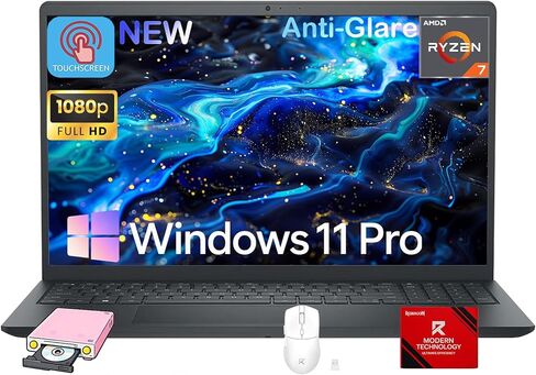 Dell Inspiron 15 3535 Touchscreen Business Laptop - AMD Ryzen 7 7730U Processor (8 Cores), 15.6" Anti Glare FHD Display, 16GB RAM, 1TB SSD, Numeric Keypad, Webcam, Win 11 Pro in Saudi Arabia