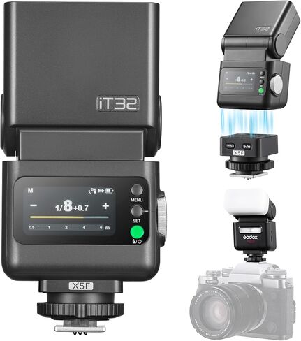 Godox iT32 TTL HSS Flash for Fuji with X5-F Trigger, 1/80000s HSS 2.4G Wireless Off-Camera Kit, Magnetic Quick Release & USB-C for Portrait Wedding Event Photography in Saudi Arabia