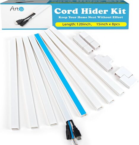 طقم إخفاء سلك Art3d، أغطية سلك 120 بوصة للأسلاك على الحائط، مخفي كابل قابل للطلاء، طقم مسار الكابل للأسلاك، إدارة أسلاك التلفزيون المثبتة على الحائط، W0.94 H0.54in، أبيض in Saudi Arabia