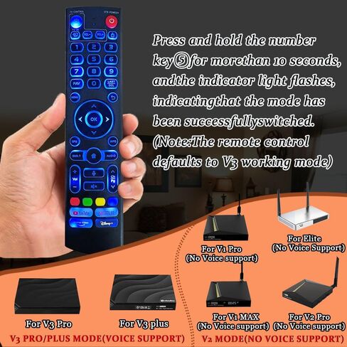 جهاز تحكم عن بعد صوتي بإضاءة خلفية V3 Pro متوافق مع جهاز التحكم عن بعد vSeeBox V1 Pro/V1 Max/Elite/Max/ V2 Pro / V3 Pro / V3 Plus / V5 Pro، مع موصل ثابت، أربعة مفاتيح وظائف سريعة in Kuwait