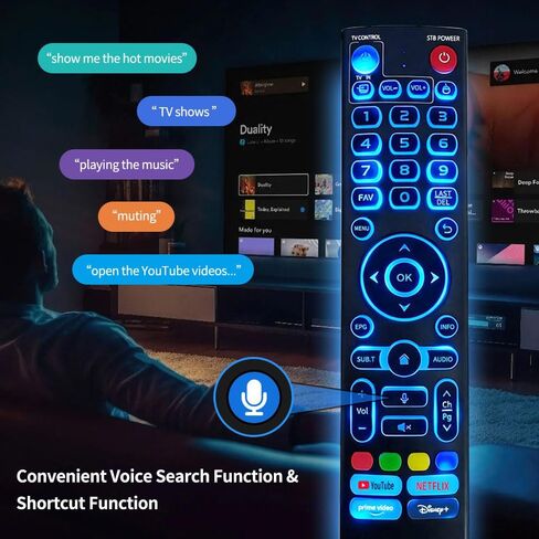 جهاز تحكم عن بعد صوتي بإضاءة خلفية V3 Pro متوافق مع جهاز التحكم عن بعد vSeeBox V1 Pro/V1 Max/Elite/Max/ V2 Pro / V3 Pro / V3 Plus / V5 Pro، مع موصل ثابت، أربعة مفاتيح وظائف سريعة in Kuwait