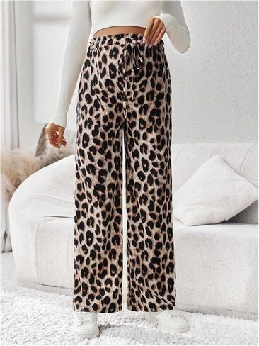 MakeMeChic Women's Maternity Cheetah Pants Soft Pregnancy Lounge Palazzo Pants High Waisted Straight Leg Trousers in Saudi Arabia