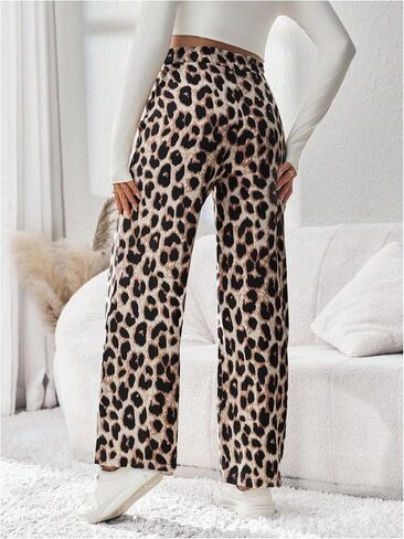 MakeMeChic Women's Maternity Cheetah Pants Soft Pregnancy Lounge Palazzo Pants High Waisted Straight Leg Trousers in Saudi Arabia