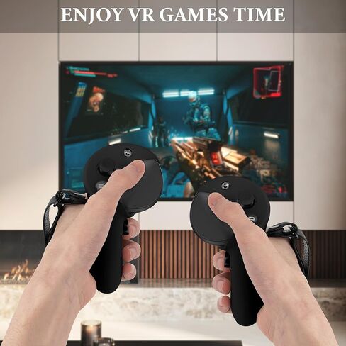 غطاء وحدة التحكم السيليكون Geekria VR متوافق مع Meta Quest Pro، ملحقات الألعاب ذات المقبض المضاد للرمي، مفاصل المعصم القابلة للتعديل، أغطية الإبهام (أسود، زوج واحد) in Kuwait