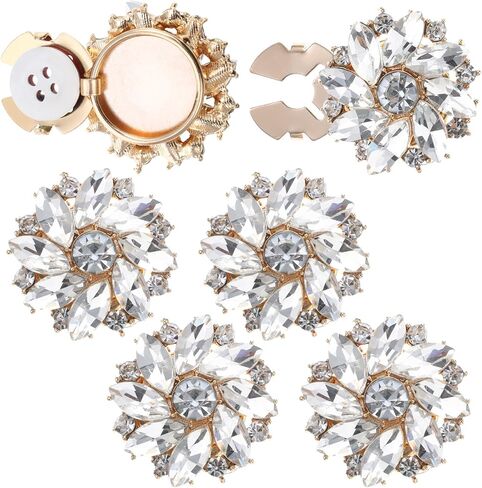 6 Pcs Button Covers, Button Covers for Women Blouses Buttons Cover for Jeans Detachable Snap Rhinestone Embellishment Cover for Sewing DIY Craft Decor Silver Crystal Decoration Cuff Accessories in Saudi Arabia