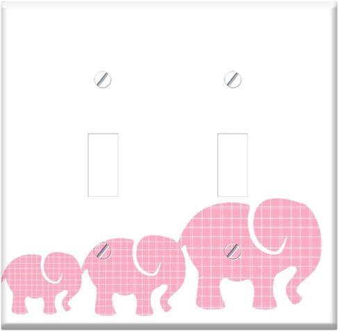 Switch Plate Double Toggle - Pink Elephants Baby Elephants Elephants Plaid in Kuwait
