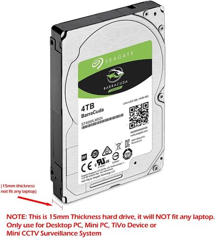 محرك الأقراص الصلبة الداخلي Seagate BarraCuda 4 تيرابايت SATA 6 جيجابايت/ثانية 128 ميجابايت كاش 2.5 بوصة 15 مم (ST4000LM024) (متجدد)، قرص صلب ميكانيكي in Saudi Arabia