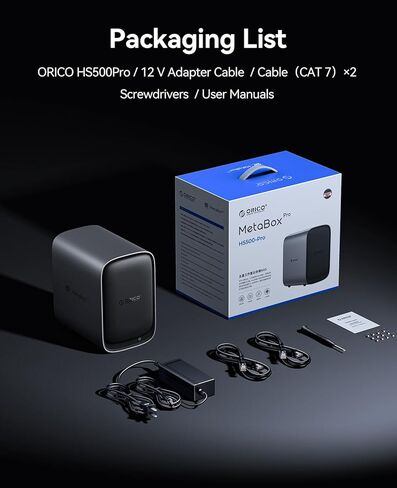 تخزين ORICO HS500 NAS، ألبوم AI وجهاز افتراضي، إعداد RAID مرن، فتحة 5* HDD، 2 * M.2 NVMe SSD Slot، 2*2.5 GbE، 4K HDMl، تخزين متصل بالشبكة (بدون أقراص) in Kuwait