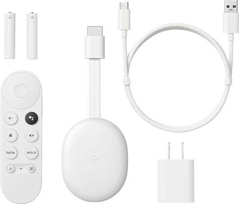 Google Chromecast with Google TV - Streaming Entertainment with Voice Search - Watch Movies, Shows, and Live TV in 4K HDR Streaming Media Player - Includes Pouch and Cleaning Cloth - Snow in Saudi Arabia